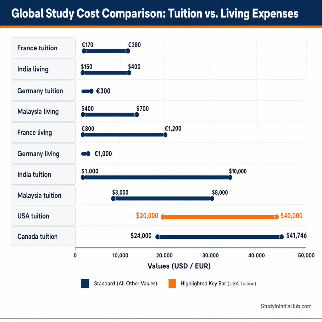 StudyInIndiaHub.com — Global Study Cost Comparison: Tuition vs. Living Expenses