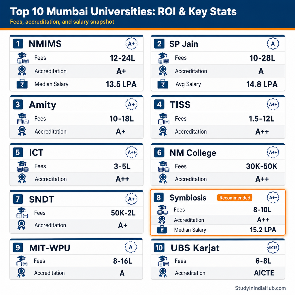 StudyInIndiaHub.com — Top 10 Mumbai Universities: ROI & Key Stats