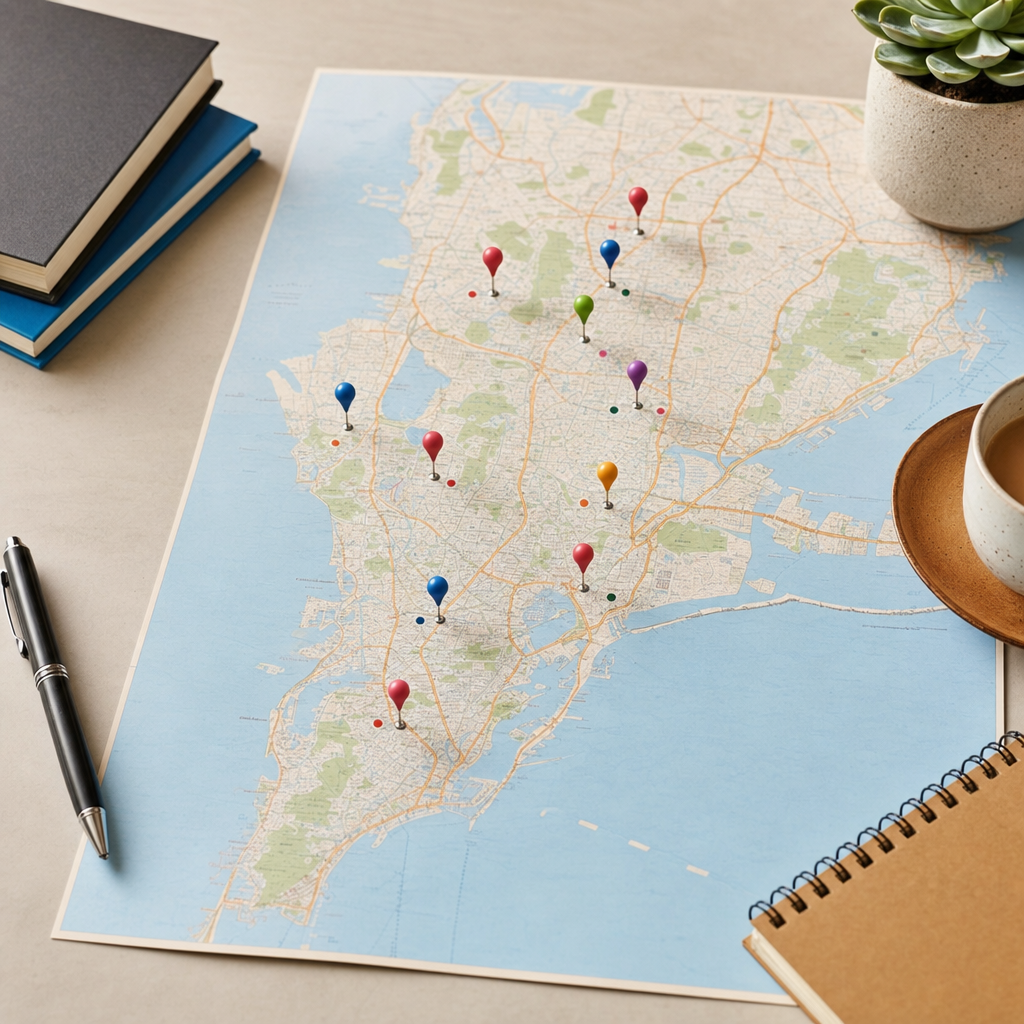 Map of Mumbai with university locations marked — infographic, 800x600px