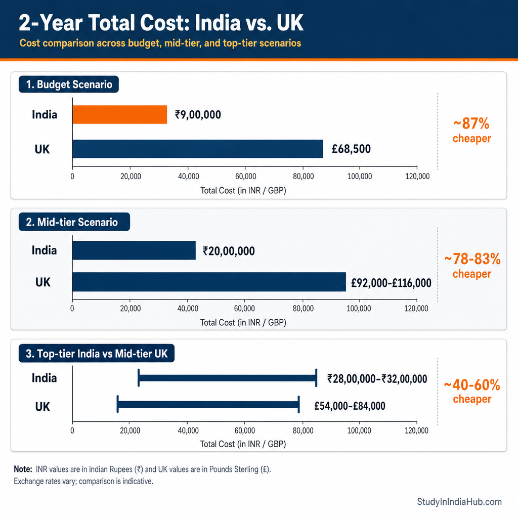 StudyInIndiaHub.com — 2-Year Total Cost: India vs. UK